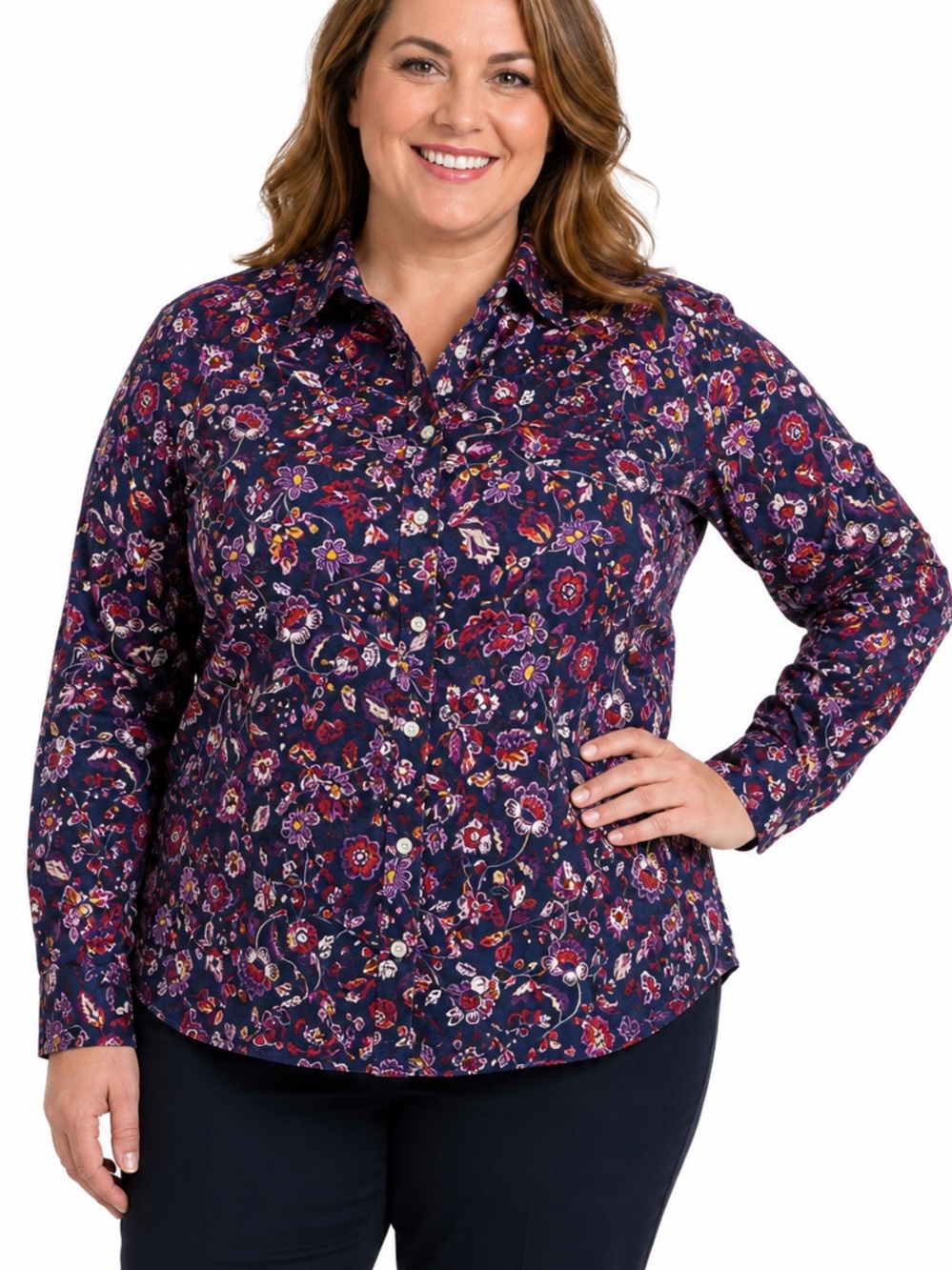 Lands’ End Supima Cotton Floral Button Down Shirt 16W Plus Size
